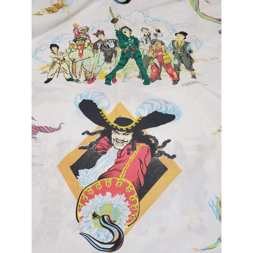 Vintage Hook Movie Peter Pan Tinkerbell Retro Twin Bedding Flat Fitted Sheet Set